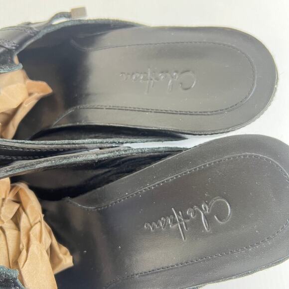 Cole Haan Black Suede Stitched Leather Mules Clogs Size 9.5 Wedge Hill Slip On - Picture 8 of 11